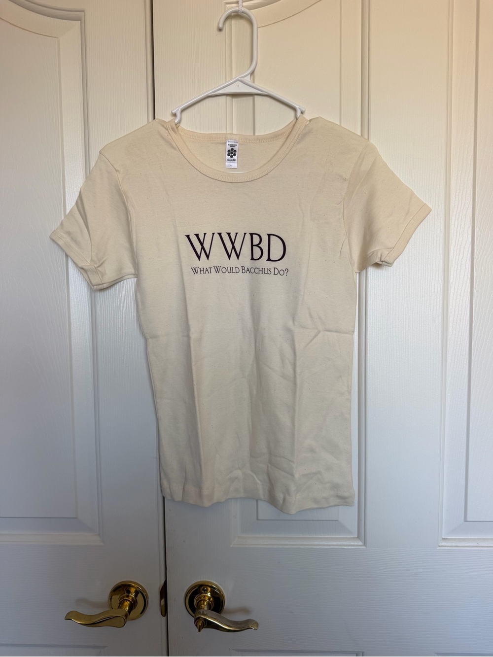 WWBD "What Would Bacchus Do?" Cream Graphic Tee size S-M